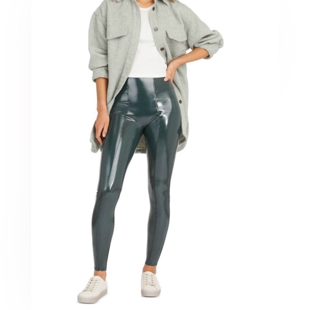 Spanx Faux Leather Leggings in Deep Green